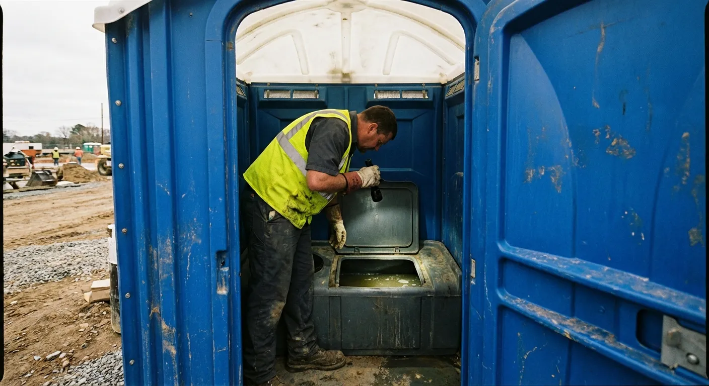 Technician inspecting waste tank levels in Philadelphia, PA