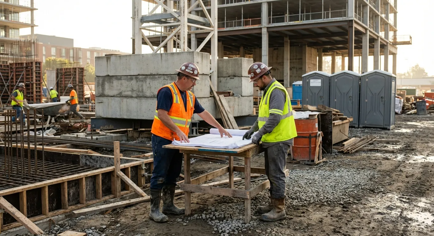 Crane liftable portable toilet being hoisted at construction site in Philadelphia, PA