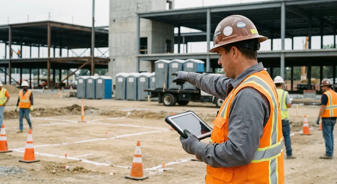 Construction site portable toilet placement planning in Philadelphia, PA