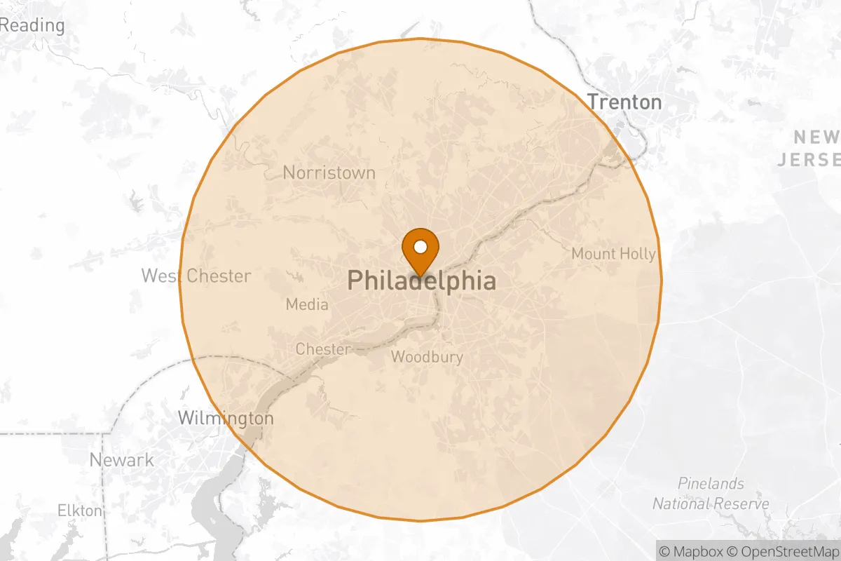 service area service area map in Philadelphia, PA